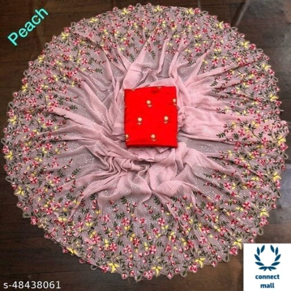 Charvi Voguish Sarees Georgette Saree - Saree Length Size:5.5m Blouse Length Size:0.8m, Peach, Georgette, Blouse Fabric:Art Silk, Multipack:1